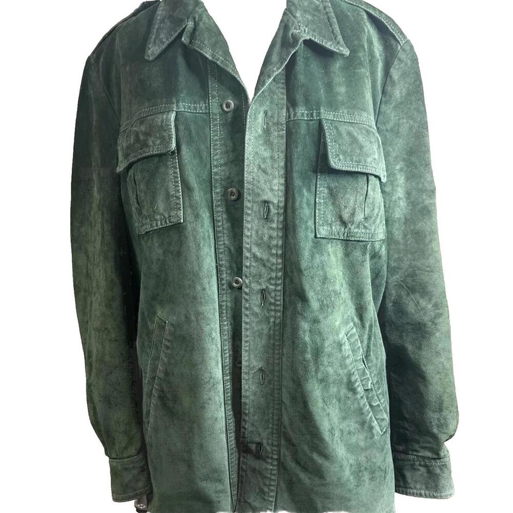 Vintage 70s Bert Paley Ltd. Suede Leather Unisex Sz M Coat  Green Three Quarter